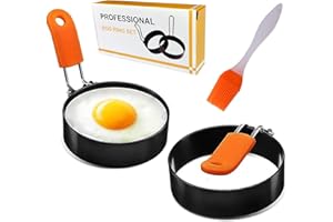 Egg Ring, Cozii 2 Pack Stainless Steel Egg Ring Molds with Anti-scald Handle and Oil Brush Non Stick Circles for Fried Egg McMuffin Sandwiches Frying, Breakfast Household Kitchen Cooking Tool Omelette