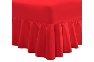 Nimsay Home Plain Dyed Over the Mattress Fitted Frilled Valance Sheet Poly Cotton Bed Sheet (Red, Single)