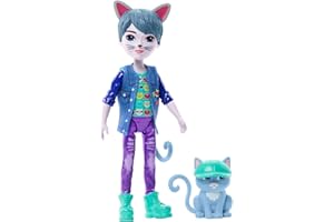 Enchantimals Kot Lalka + figurka Zestaw z małą lalką Cole Cat w zdejmowanym ubranku i figurką zwierzątka Claw, prezenty dla dzieci, HNT59