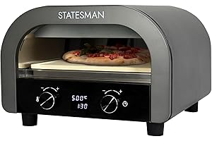 Statesman SKPO0E13B Electric Pizza Oven, 12 Inch, 2200 W, Digital Display, 13 Inch Pizza Stone Included, Grey