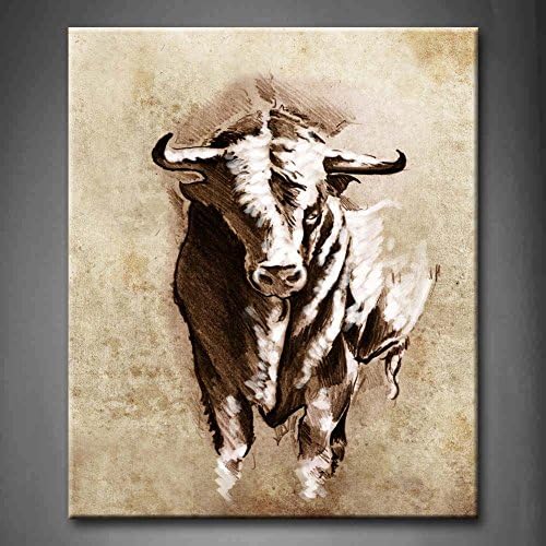 Spanish Bull Dangerous Bull With Beaked Horns Wall Art Painting The Picture Print On Canvas Animal Pictures For Home Decor Decoration Gift Stretched By Wooden Frame Ready To Hang