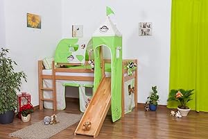 Steiner Shopping Kinderbett Hochbett Andi Buche Vollholz massiv Natur mit Rutsche und Turm inkl. Rollrost - 90 x 200 cm
