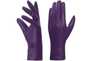 Harssidanzar Guantes de cuero para mujer, forro polar cálido de invierno, pantalla táctil, acabado vintage GL018