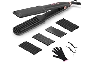 OSKUGLIN Lisseur Cheveux 3 en 1, Professionnel Lisseur Boucleur Cheveux Livré Avec 3 Plaques Interchangeables en Céramique Tourmaline, Lisseur Boucleur Coiffure Moelleuse pour Cheveux Courts et Longs (Noir)