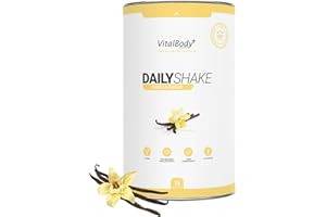 ‎VITALBODY+ SUPPLEMENTS VitalBody+ DailyShake Vegan, Vanilla Cream, 450 g, Mahlzeitenersatz-Shake zum Abnehmen, 15 Mahlzeiten, nur 250 kcal pro Shake, vollwertig & kalorienarm ersetzen
