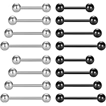 JeweBella 18 stuks, 14 g, 316 l, chirurgisch staal, tongpiercing, tepelpiercing, zwart, helix, tong, ringen, bar, piercing, sieraden voor vrouwen en mannen, 16 mm, Roestvrij staal