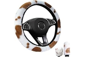 GmeDhc Couvre Volant de Voiture, 3 PCS Ensemble de Couvre Volant en Peluche, Générique Housse de Volant 35-38cm, Protege Volant Voiture Antidérapant, Accessoires Voiture pour Décoration