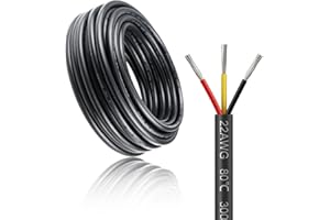 INSHAREPLUS 22awg 3 * 0.3mm² Electrical Wire, 100FT Black PVC Case Stranded Low Voltage LED Cable, 22AWG 3core Tinned Copper Hookup Wire, Flexible Extension Power Cord for LED Strips Lamp Lighting