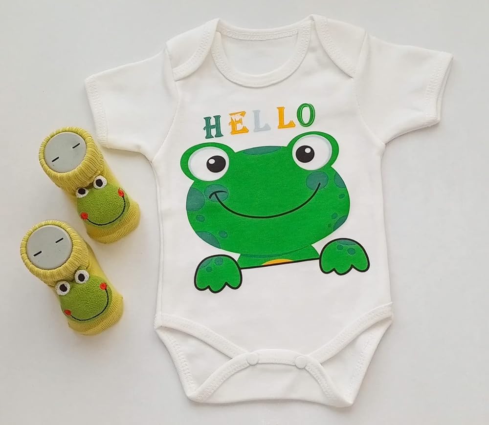 Hoşgeldin Bebek, Unısex, Yenidoğan Bebek, Kurbağa Baskılı Badi, Hediye Seti