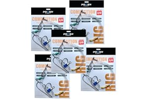 Power Cast Competition Pulley Pennel Fishing Rig Set, 2/0 and 3/0 Hooks, 5 Rigs per Pack