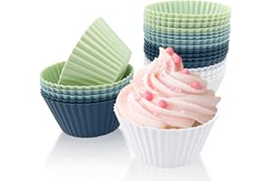 Fousenuk 24 sztuk Silikonowe foremki do muffinek wielokrotnego użytku