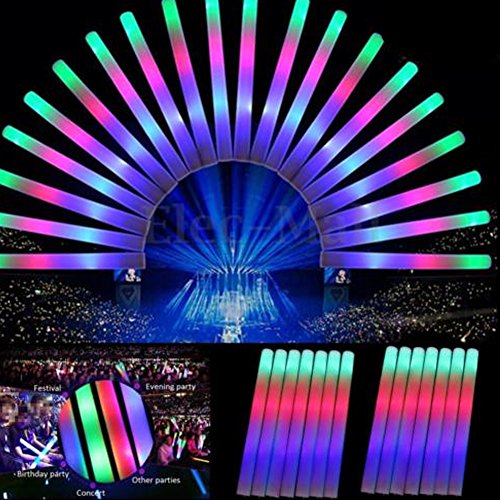 Cloud-Castle 30 Stück LED leuchtstäbe schaumstoff 48*4cm, LED Schaumstoff Leuchtstab,Festival Leuchtstick, mit 3 Leuchtfunktionen, Disco, Mitgebsel, Mitbringsel, Festival, Party, Geburtstage, Kinder Spielzeug, blinkt Glühen-Stock-helle Stöcke
