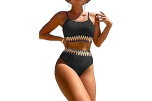 HUXRAKV Coordinati da Bikini per Donna Imbottito Due Pezzi Costume da Bagno con Spaghetti Stampati a Vita Alta Tankini Swimwear da Spiaggia