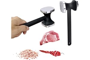 Nizirioo Dwustronny tłuczek do mięsa ze stali nierdzewnej: nadaje się do mycia w zmywarce, przybory kuchenne, tłuczek do mięsa, z antypoślizgowym uchwytem, do steków, kurczaków, wieprzowiny