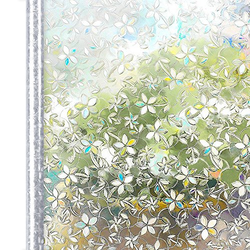 Homein Fensterfolie Selbsthaftend Sichtschutzfolie Blickdicht Klebefolie Dekorfolie Fensterfolie Statisch Selbstklebend ohne Kleber Window Film mit Motiv Anti UV 3D Farbig Blüte 90 x 200 cm