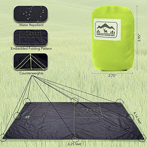 „Pocket Blanket“ (Traveler’s Ground Sheet) for Hiking, Camping, Beach and Picnic – Water Resistant, Compact Storage Pouch, Weights 140 grams, Measures 1.9 x 1.27 meters - 2