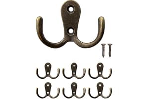 Fuxxer® - Gancio classico per guardaroba, doppio gancio, gancio per asciugamani, gancio in ferro, stile vintage, stile rustico, set da 6 pezzi, bronzo