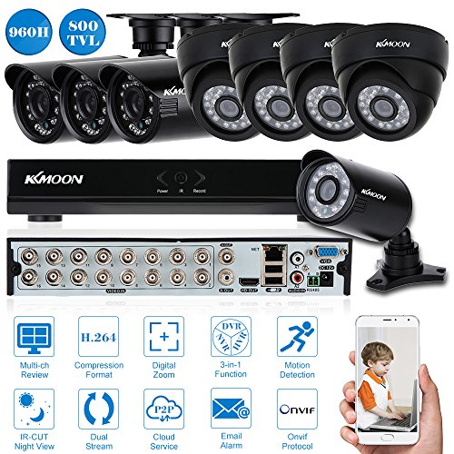 KKMOON 16CH Kanal Voll 960H/D1 800TVL CCTV ¨¹berwachung DVR HDMI P2P Onvif Digital Video Recorder + 4 * Indoor Dome-Kamera + 4 * Outdoor Wetterfest Bullet-Kamera + 8 * 60ft Kabel unterst¨¹tzt IR-CUT¡­