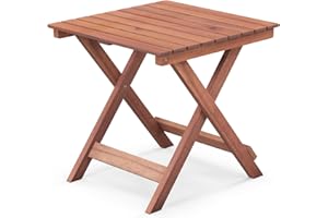 COSTWAY Folding Side Table, Solid Acacia Wood Small Garden Coffee Table, Weather-Resistant Indoor Outdoor Foldable End Bistro Snack Table for Patio, Balcony, Yard and Poolside, 46x46x45cm (Square)