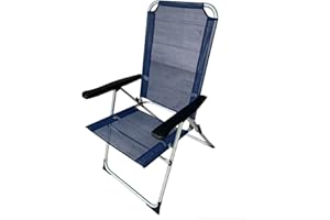 Palmitessa Sedia da Mare Pieghevole Portatile in Alluminio, Senza Cuscino, Blu, 3 Posizioni, Altezza 110 cm, Larghezza 60 cm, Profondità 76 cm