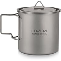 Lixada Titanium Topf Camping Tragbar Titan Wasser Tragbar Becher Tasse Klappgriff(300 ml,350 ml,420ml,550 ml,650 ml,750ml,900ml,1600ml)
