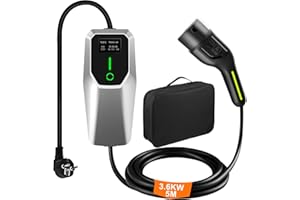 Hexinex Cargador Coche Eléctrico, Cargador EV Tipo 2 de 3.6KW con Corriente Conmutable 8A-16A, con Pantalla, Carga Temporizada, Acepta Voltaje Doméstico 220V,Cable Carga Coche Electrico, 5 Metro