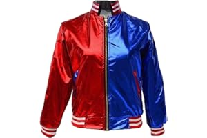 Top Fashion18 Childrens Unisex Girls Boy Suicide Squad Harley Quinn Bomber Jacket Costume Metallic Shiny Fancy Dress Look Pants Leggings Top Age 5-13
