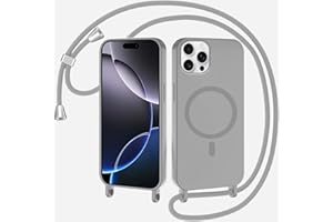 SLWYF Magnetic Mobile Phone Chain for iPhone 12 Pro Max Case with Strap, Mobile Phone Case Compatible with MagSafe, Silicone Rope Necklace Mobile Phone Case, PU Shockproof with Removable Cord for