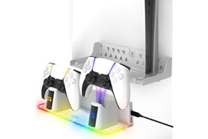 Fosmon - Uchwyt ścienny PS5, 5 w 1 Uchwyt ścienny do PlayStation 5 - Edycja Dyskowa i Cyfrowa - Kompatybilny z PlayStation 5 - Odłączany uchwyt na kontroler, słuchawki i pilot - Biały