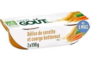 GOOD GOÛT - Délice De Carotte Et Courge Butternut - Plat Cuisiné Pour Bébé - Dès 6 Mois - Purée Lisse - Fabriqué En France - Bols Micro-Ondables - 2x190g