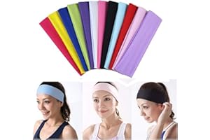 QincLing 12 PCS Yoga Cotton Headbands, Stretch Elastic Headbands Non Slip Workout Sweatbands Sport Running Headbands For Women Girls Ladies Exercise Fitness
