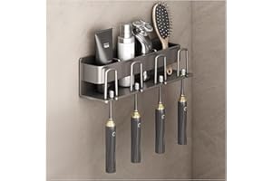 LUMIN TUTU Uchwyt na szczoteczki do zębów bez wiercenia, aluminiowy uchwyt na szczoteczki do zębów, uchwyt ścienny na akcesoria łazienkowe, uchwyt na 4 kubki do mycia zębów, czarny