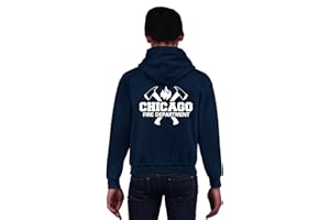 ‎FEUER1 FEUER1 Kinder Hoodie Navy, Chicago FIRE DEPT. mit Äxten und Flamme in Weiss