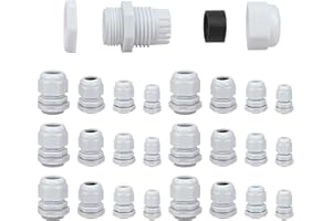 HAKOTOM 50Pcs Presse-étoupes gris, presse-étoupe étanche de prévention des incendies M12 M16 M20 M25 Connecteurs de câble étanches Presse-étoupe Réglable Plastique Connecteurs de Câble Étanches