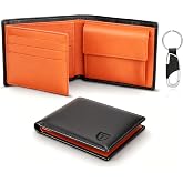 TEEHON Men's Wallet, Wallet with RFID &amp; Keychain - Orange Black | Men's Wallets with 10 Slots, 2 Bill Compartments, 1 Coin Po