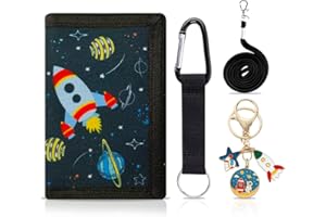 OPVXZAD Cartera NiñO con Llavero Espacial，Cartera Infantil Tri-Fold con Estampado De Cohete, Riñonera Infantil, Navidad, DíA del NiñO, CumpleañOs, Regalo De GraduacióN, Universal para Hombres Y Mujeres