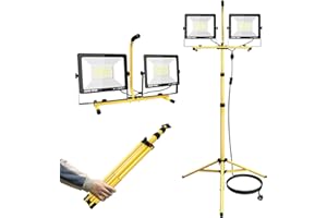 RIGIDON 200W Tripod Stand LED Work Light, Twin 100W Floodlight, Flexible Portable Job Site Light, 20000LM 175V to 265V Outdoor Indoor worklight for Workshop, Garage, Construction, Basement, IP65 6000K