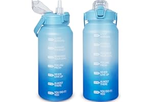 DEARRAY 2l Tritan Sport Gourde avec Paille et Marqueur de Temps de Motivation 2 litres grand Bouteille eau pour Basketball, Fitness, Gym, Randonnée, Voyage