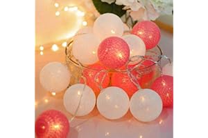 Ciskotu Guirlande Lumineuse Coton Boules Avec Prise - 3,8M 20 LEDs Chaîne Lumière pour Chambre Rideau Fête Noël Anniversaire Halloween Mariage Chambre de Bébé Romantique Décor