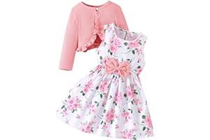 Yanmucy Pequeñas Niñas Vestidos con Cardigan Conjuntos 2 PCS Bebé Niñas Vestidos Florales Niños Pequeños Manga Larga Abrigo Ropa de Niñas para 2-8 Años
