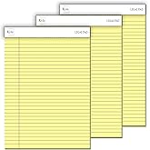 Letter Boyut, 3 adet, Sarı renkli Legal Pad, Notluk, Notepad, Defter, Herbiri 50 Yaprak, Geniş Satır aralığı, okul, iş ve ofi