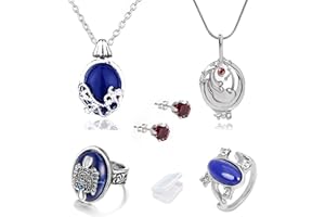 YouU Vampire Diaries Halskette von Katherine Pierce von Elena Gilbert und Ohrringe und Salvatore Damon Stefan Finger Familienwappen Ring Sapphire Crystal Daylight Ring mit Aufbewahrungsbox（5 Stück）