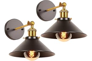 iDEGU Lot de 2 Applique Murale Industrielle Lampe de Plafond de Style Edison Métal Plafonnier Rétro avec Rotation à 180 Degrés - 220mm, Noir (sans ampoules)