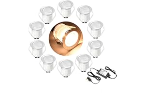 GEYUEYA Home Warm White Decking Lights, φ30mm LED Deck Lights 12V 0.6W IP67 Waterproof, Led Plinth Light for Terrace/Patio/Path/Wall/Garden/Decoration - 10 Packs