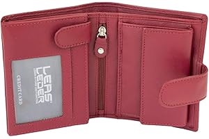 LEAS Damski portfel z zewnętrznym zamkiem i dużą kieszenią na monety oraz tajnym przegródkiem na banknoty, z prawdziwej skóry, czerwony - Edycja Specjalna