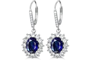PRETTERY Sterling Silver Blue Sapphire Drop Earrings Necklace Jewellery Set for Women,Silver Pandent Necklace and Dangle Drop Earrings with Blue Cubic Zirconia