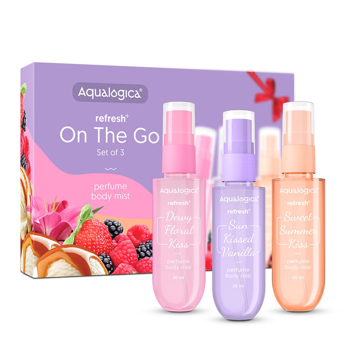 Aqualogica Refresh+ On the Go Set of 3 Perfume Body Mist, 3x20ml for Women|Perfume Set For Women|Gift SetITravel FriendlyILon