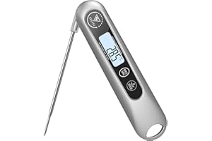 DOQAUS Termometro Cocina Digital de Lectura Instantánea de 3s, Termómetro Alimentos con Plegable Sonda Larga, Termometro Carne con Pantalla LCD para Carne, BBQ, Comida, Liquidos, Aceite, Agua（Plata）