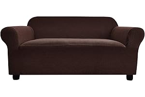 Argstar Antypoślizgowy elastyczny pokrowiec na sofę z elastanu żakardowego elastyczny pokrowiec na sofę miękki ochraniacz na sofę do mebli salonowych (228-299 cm, 4 kwadraty, ciemny brąz, zmywalny)