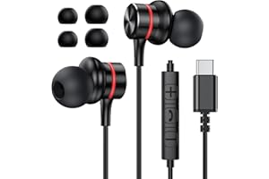 MOSWAG Cableados Auriculares USB C, Micrófono Y Auriculares C Estereofónicos HiFi de Control de Volumen para iPhone 16 15 15 Pro MAX, Fe Ultra Google Pixel (1 Pack)